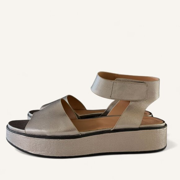 Metallic Platform Sandals 11 M Open Toe Adjustable Ankle Strap Padded Footbed - Picture 1 of 9
